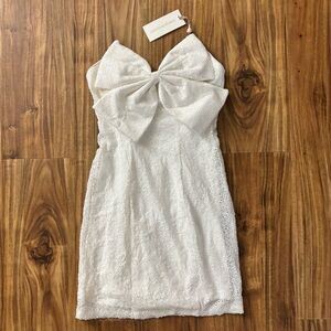 Love Shack Fancy White Lace Mini Dress with Bow